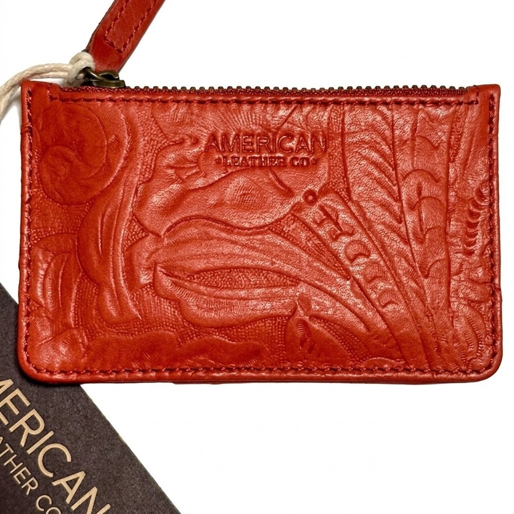 American Leather Co Liberty Wallet Tandoori Tooled Red Leather RFID ALC2310 - Picture 2 of 7